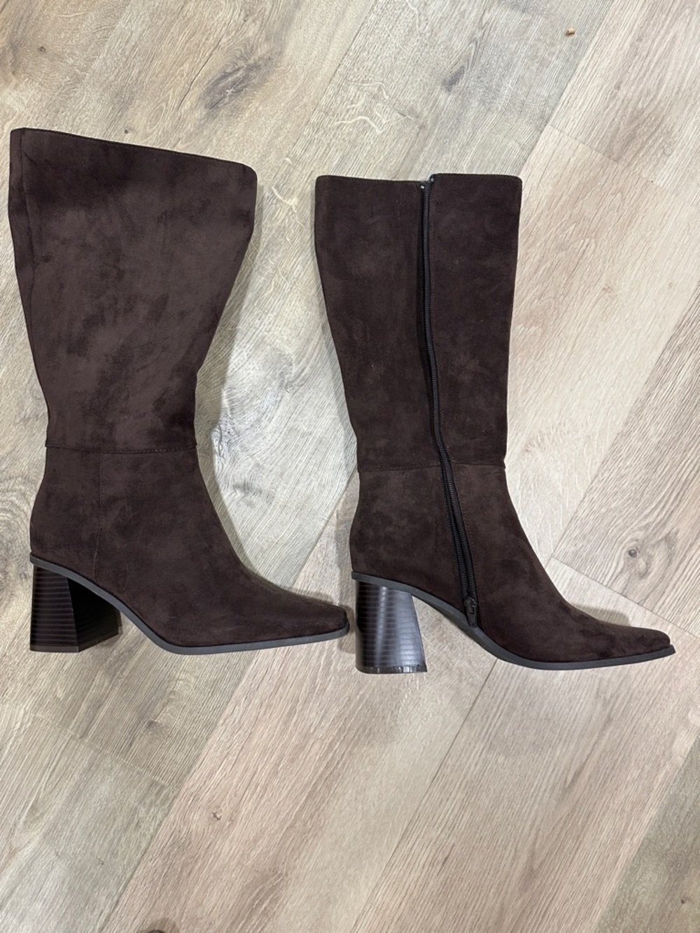 Women's Dark Brown Suede Mid-Calf Block Heel Boots